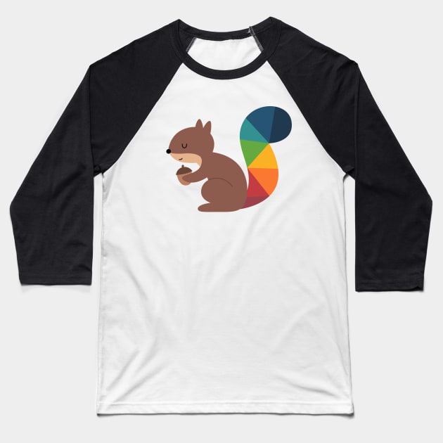 Rainbow Squirrel Baseball T-Shirt by AndyWestface